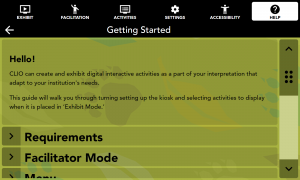 CLIO Help menu Getting Started.png